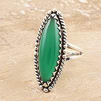 Onyx cocktail ring, 'Green with Envy' - Sterling Silver Cocktail Ring with Green Onyx Cabochon