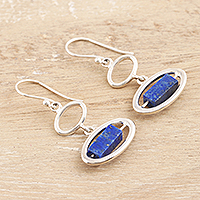 Lapis lazuli dangle earrings, 'Ocean Mirror in Blue' - Hand Made Lapis Lazuli Dangle Earrings