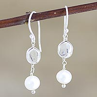 Cultured freshwater pearl dangle earrings, 'Song of Paradise in White' - Hand Made Cultured Freshwater Pearl Dangle Earrings