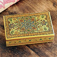 Papier mache decorative box, 'Floral Nobility' - Hand Painted Papier Mache Decorative Floral Box