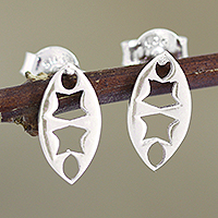 Sterling silver drop earrings, 'Heroine' - Handmade Sterling Silver Drop Earrings from India
