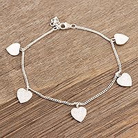 Sterling silver charm bracelet, 'Love Fool' - Handmade Sterling Silver Heart Charm Bracelet