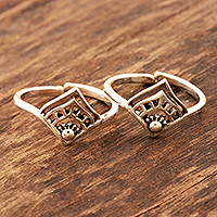 Sterling silver toe rings, 'Diamond Tiara' (pair) - Handmade Sterling Silver Toe Rings from India (Pair)