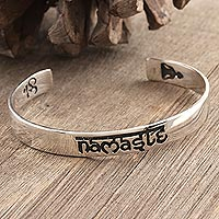 Sterling silver cuff bracelet, 'Spiritual Guide' - Hand Crafted Sterling Silver Namaste Cuff Bracelet