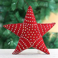 Wool Christmas tree topper, 'Red Star' - Hand Made Wool Star Christmas Tree Topper