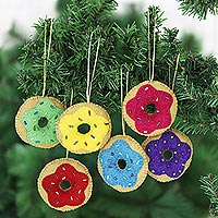 Wool felt ornaments, 'Sweet Sprinkles' (set of 6) - Handmade Wool Felt Doughnut Ornaments (Set of 6)