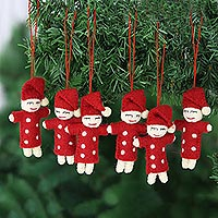 Wool felt ornaments, 'Sleepy Babes' (set of 6) - Set of 6 Sleeping Elf Wool Felt Ornaments