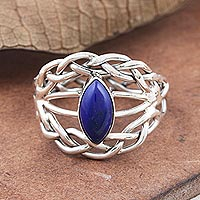 Lapis lazuli cocktail ring, 'Lapis Majesty' - Hand Crafted Lapis Lazuli and Sterling Silver Cocktail Ring