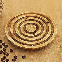 Wood maze game, 'Labyrinth' - Hand Made Mango Wood Labyrinth Board Game