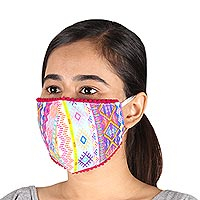 Cotton face masks, 'Geometric Appeal' (pair) - Artisan Crafted Colorful Cotton Face Masks (Pair)
