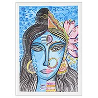 'ArdhNareshwar' - Watercolor Portrait on Handmade Paper