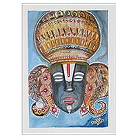 'Lord Vishnu' - Watercolor Vishnu Painting on Handmade Paper