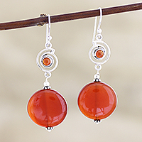 Carnelian dangle earrings, 'Lust for Life' - Hand Crafted Carnelian Dangle Earrings from India