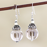 Smoky quartz and cultured freshwater pearl dangle earrings, Winter Evening