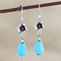 Agate dangle earrings, 'Blue Parasol' - Artisan Crafted Blue Agate Dangle Earrings from India