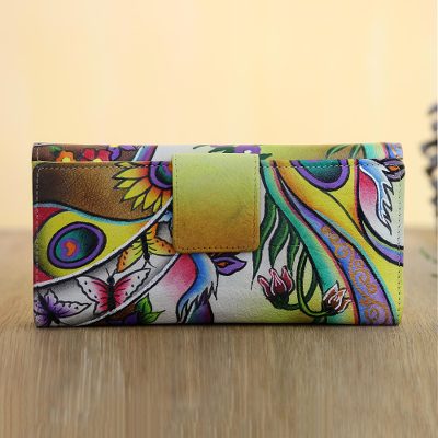 Hand painted leather wallet, 'Sundance' - Hand Crafted Leather Floral Wallet from India
