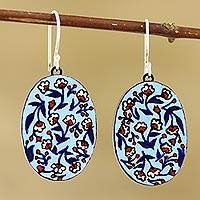 Ceramic dangle earrings, 'Fresh-Cut Flowers' - Hand Painted Ceramic Floral Dangle Earrings