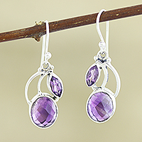 Amethyst dangle earrings, 'Purple Fog' - Sterling Silver Purple Amethyst Dangle Earrings India