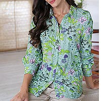 Floral cotton blouse, 'Lush and Lovely' - Printed Floral-Motif Cotton Blouse