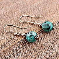 Agate dangle earrings, 'Lavish Lagoon' - Handmade Agate and Sterling Silver Dangle Earrings