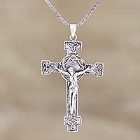 Sterling silver pendant necklace, 'The Savior' - Hand Crafted Sterling Silver Cross Pendant Necklace
