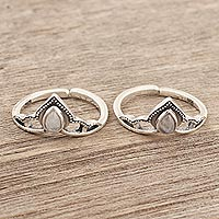 Rainbow moonstone toe rings, 'Mythic Crown' (pair) - Sterling Silver and Rainbow Moonstone Toe Rings (Pair)