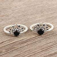 Onyx toe rings, 'Black Tiara' (pair) - Hand Crafted Sterling Silver and Onyx Toe Rings (Pair)