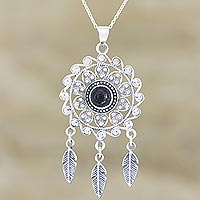 Onyx pendant necklace, 'Dark Dreams' - Handmade Sterling Silver and Onyx Pendant Necklace