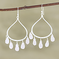 Rose quartz chandelier earrings, 'Passion of Love' - Sterling Silver and Rose Quartz Dangle Earrings from India
