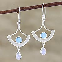 Larimar and rainbow moonstone dangle earrings, 'Sky Chandelier' - Larimar and Rainbow Moonstone Dangle Earrings