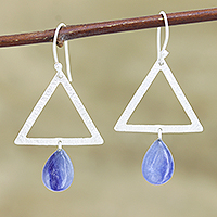 Kyanite dangle earrings, 'Blue Triangle ' - Kyanite and Sterling Silver Triangle Dangle Earrings