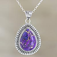 Sterling silver pendant necklace, 'Purple Lover' - Sterling Silver and Composite Turquoise Pendant Necklace