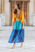 Cotton empire waist maxi dress, 'Goa Spice Garden' - Tie-Dye Bell Sleeve Cotton Dress from India thumbail