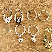 Sterling silver hoop earrings, 'Dancing Barefoot' (set of 3) - Handmade Sterling Silver Hoop Earrings