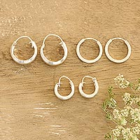 Sterling silver hoop earrings, 'Lustrous Loops' (set of 3) - Artisan Crafted Sterling Silver Hoop Earrings (Set of 3)