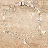 Sterling silver anklet, 'Celestial Union' - Sterling Silver Celestial Anklet