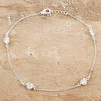 Cubic zirconia anklet, 'Clear Hearts' - Cubic Zirconia and Sterling Silver Anklet