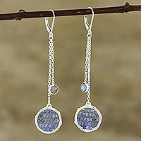 Labradorite dangle earrings, 'Late Night' - Labradorite and Sterling Silver Dangle Earrings