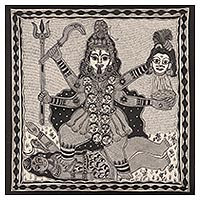 Madhubani painting, 'Dakshinakali' - Madhubani Goddess Painting on Handmade Paper