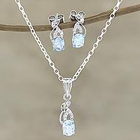 Rhodium-plated blue topaz and cubic zirconia jewelry set, 'Peppy in Blue' - Rhodium-Plated Blue Topaz and Cubic Zirconia Jewelry Set