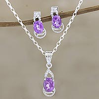 Rhodium-plated amethyst and cubic zirconia jewelry set, 'Peppy in Purple' - Rhodium-Plated Amethyst and Cubic Zirconia Jewelry Set
