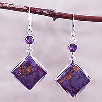 Amethyst dangle earrings, 'Purple Throne' - Sterling Silver and Amethyst Dangle Earrings