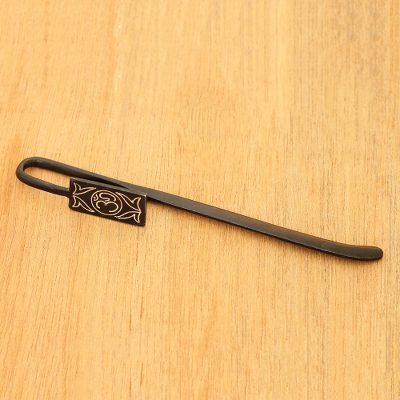Silver inlay bidri bookmark, 'Lazy Afternoon' - Traditional Indian Silver Inlay Bidriware Mantra Bookmark