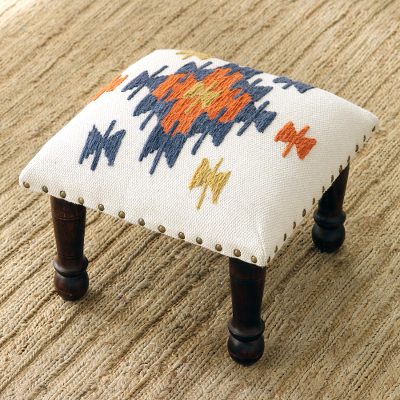 Embroidered cotton ottoman, 'Starry Brilliance' - Hand Embroidered Wood and Cotton Ottoman from India