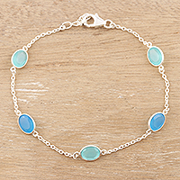 Chalcedony station bracelet, 'Aqua Balance' - Sterling Silver and Blue Chalcedony Station Bracelet