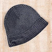 Men's knit hat, 'Lived in Style in Navy' - Men's Over-Dyed Cotton Winter Hat