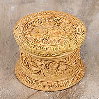 Decorative wood box, 'Buddha Charm' - Hand Carved Kadam Wood Decorative Buddha Box