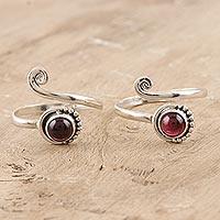 Garnet toe rings, 'Gemstone Spiral in Red' (pair) - Garnet and Sterling Silver Toe Rings (Pair)