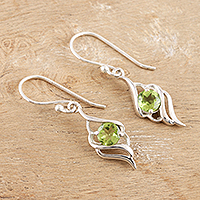 Peridot dangle earrings, 'Leafy Green' - Peridot and Sterling Silver Dangle Earrings