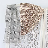 Cotton scarf, 'Radio Waves' - Zigzag Patterned Chanderi Cotton Scarf